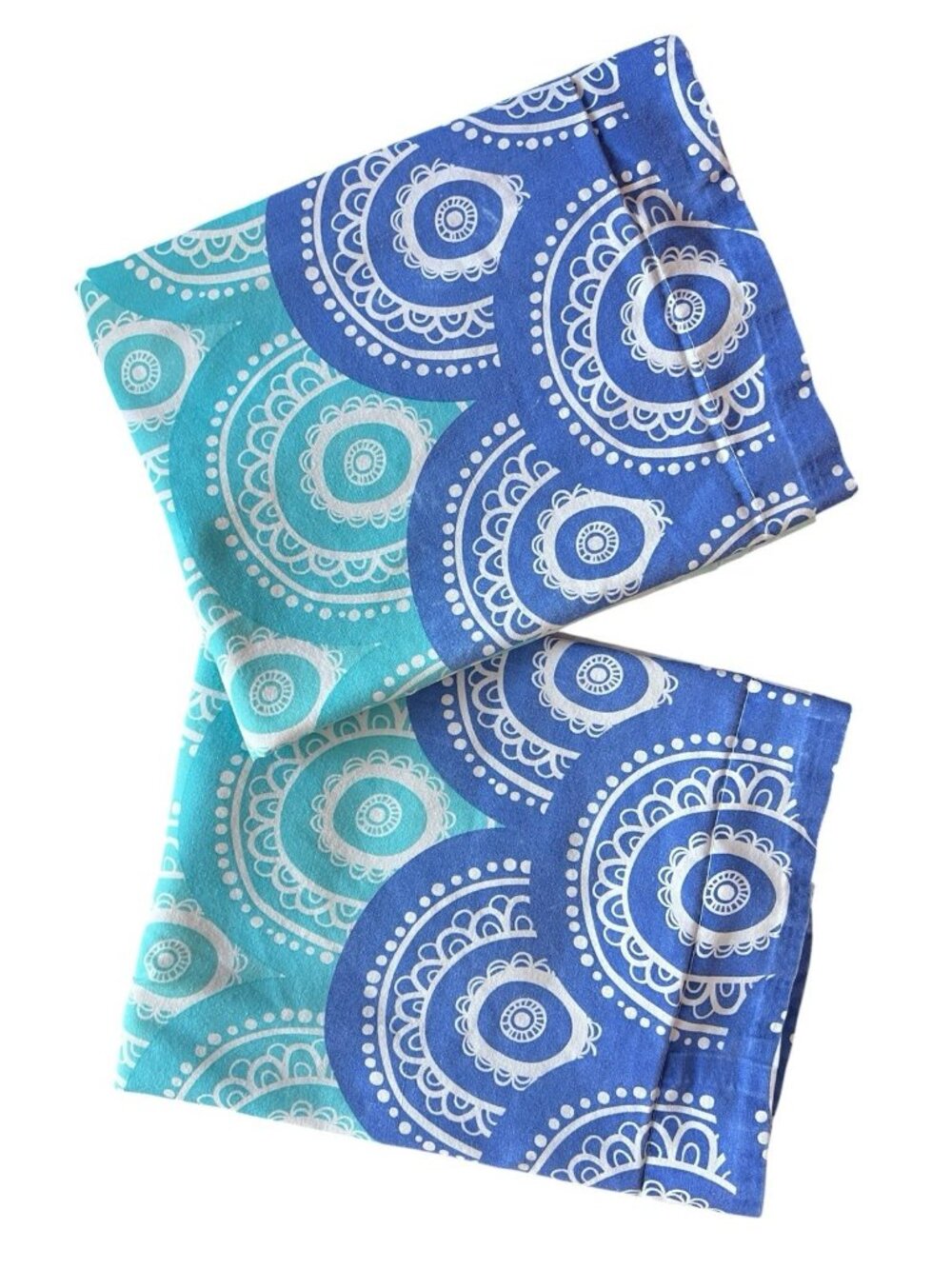 Pair BRISSA Pillowcases Royal Blue Teal 100% Cotton Columbia Beach House Flanged